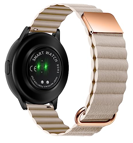 [JUSUTEK] 革新 磁力レザー時計バンド ベルト20mm/22mm 磁気本革バーベルト，簡単で便利，金属磁気バックル，ループスチールバックル交換ストラップ，バックル設計、防水防汗、水洗いで色落ちしない，自由調整できるし男性女性兼用，クォーツ時計/機械式時計/スマートウォッチ (カーキ, 22MM)